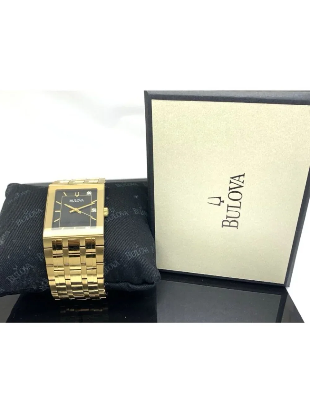 Bulova Men's Watch 97D132 Quadra Quartz Diamond Black Dial Gold Stainless Steel